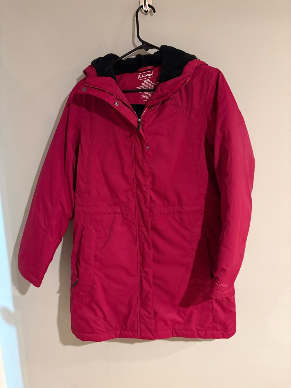 L.L.Bean Women’s Small Hooded Insulated Coat Pink Fleece Lined Parka
